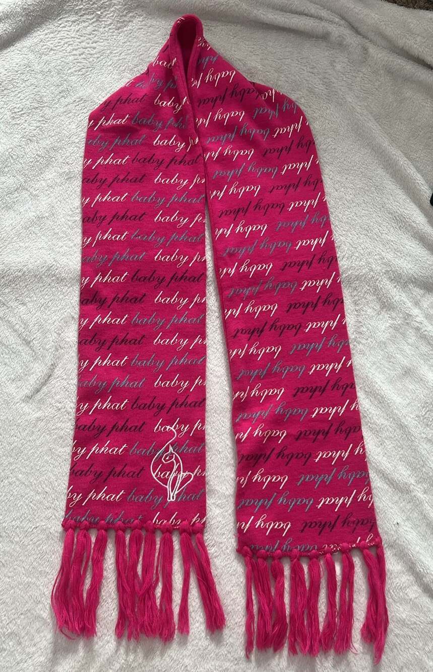 Baby Phat Logo Scarf Hot Pink Knit Fringe